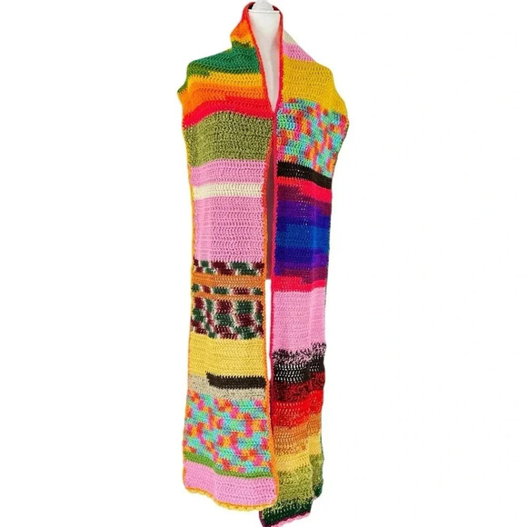 One of a kind granny square rainbow crochet punk raver blanket scarf - Picture 1 of 7